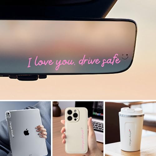 Image of 3pcs I Love You Drive Safe Mirror Sticker Cute Rear View Mirror Sticker | Heart Star Car Decals for Women Waterproof Vinyl Car Stickers Valentines Day Gifts for Couples, Parents, New Drivers