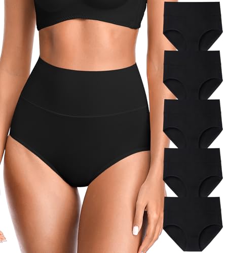 Image of OLIKEME Womens High Waisted Underwear Tummy Control Cotton Full Coverage Ladies Panties Soft Stretch Briefs