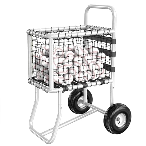 Sports Baseball Cart with Wheels Large Softball Caddy Ball Baseball Transport Cart for Field & Training Holds 300+ Baseballs or 150 Softballs with 6m Self-Adhesive Hook and Loop Tape