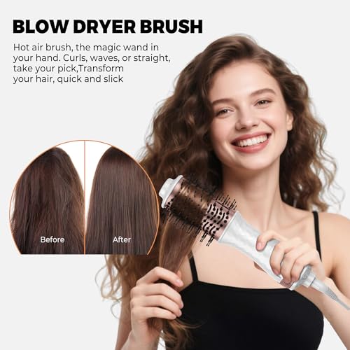 Image of Blow Dryer Brush,Travel Hair Dryer Brushs, 4-in-1 Hot Air Brushs-with for Drying, Straightening, Curling & Volumizing, Mini Ionic Thermal Brush Hair Dryer-for Women