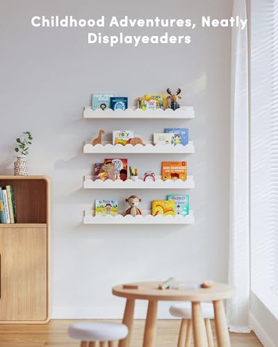 Seocry Scalloped Wall Bookshelves for Nursery, Floating Wooden Book Shelves for Kids Room, White Nursery Shelves for Wall, Baby & Toddler Room Decor - image 5