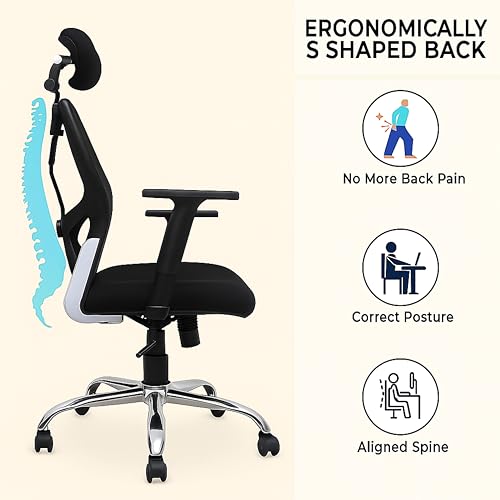 Image of Lakdi The Furniture Ergonomic High Back Office Chair with Adjustable Height, Mesh Back, Lumbar Support, Armrest & Tilt Lock - Comfortable Swivel & ExecutiveChair for Home & Office Work- SSL-884