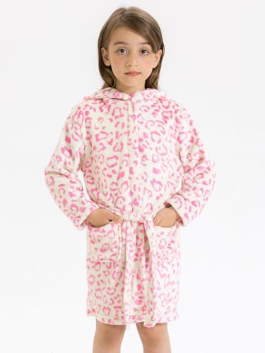 Girls Robe Kids Hooded Bathrobe Unicorn Rainbow Star Leopard Toddler Bath Robe Warm Fuzzy Bathrobes Age 3-124
