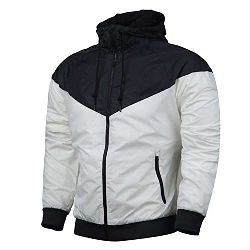 HJXX Veste Légère D'extérieur pour Hommes Manteau de Coupe-Vent Extérieure Randonnée Veste Manteaux à Capuche,Blanc,3X Large Cover