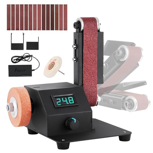 Mini Lijadora de Banda, Lijadora Eléctrica de 350W, Banco de Trabajo con Banda de 1.2x15 pulgada Viene con 10pcs Bandas de Lijado, Adecuada para Moler Herramientas como Metal Madera Aluminio