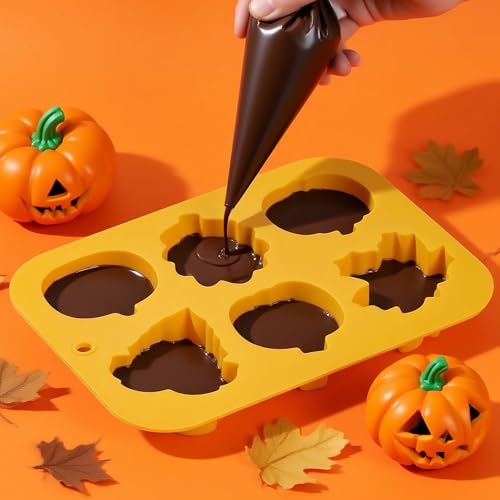 Image of Pumpkin Silicone Molds, 2 Pack Fall Autumn Maple Leaf Pumpkin Chocolate Candy Molds, Fall Ice Cube Trays for Autumn, Halloween, Thanksgiving Plaster Making