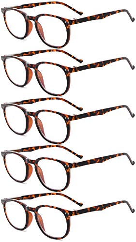 Eyekepper 5-Pack Spring Hinges 80's Classic Reading Glasses Tortoise +2.75
