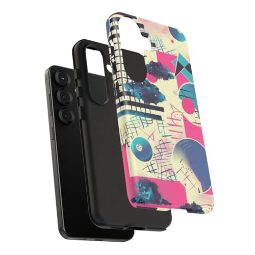Coque Samsung S25 géométrique rose bleu rigide mate antichoc - 4