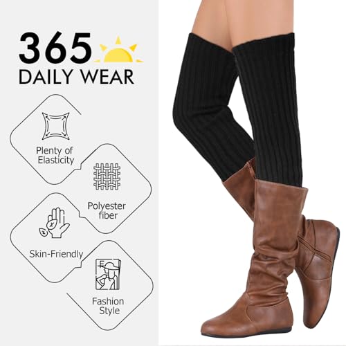 XEPST 2 Pairs Leg Warmers for Women, High Boot Cuffs Knitted Boot Topper Warmers Over Knee Footless Socks for Winter Warmer3