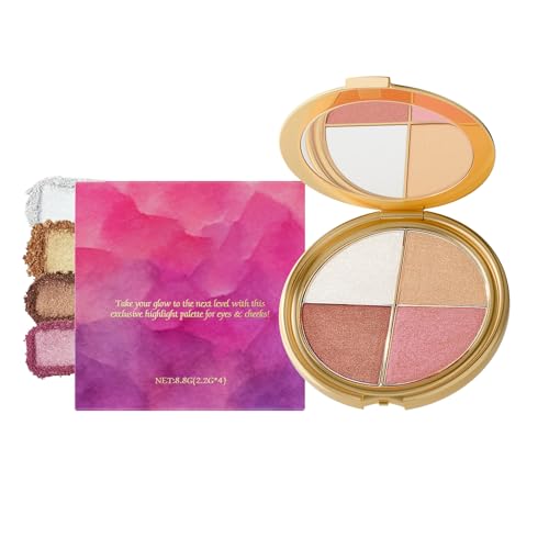 Eye & Cheek Highlighting Palette - 4-in-1 Contour Kit with Matte & Shimmer Shades for Eyes Cheeks Glow & Definition Beginner-Friendly Long-Lasting & Travel-Ready