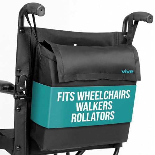 Vive Wheelchair Bag - Universal Storage Backpack for Wheelchairs for Walker Rollator - Hangs on Back Easy Install Machine Washable Storage Bag - Organizer Accessory for Seniors Disabled (Black)