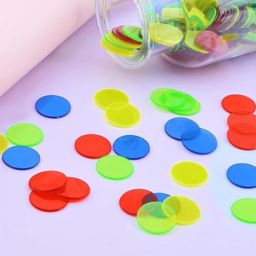 ZKGYUS 200 Stück transparente Farbzähler Zähler Bingo-Chips Kunststoff Marker mit Aufbewahrungstasche für Spielmarken, Homeschool Supplies Math Counters（15mm）