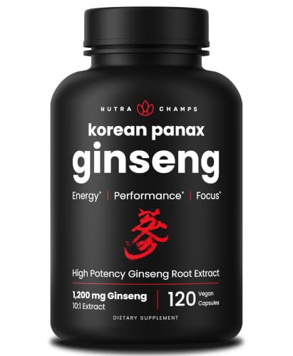 NutraChamps Korean Red Panax Ginseng Capsules | Extra Strength Ginsenosides for Energy, Focus, Performance, Vitality & Immune Support | Korean Ginseng Root Extract for Men (120)
