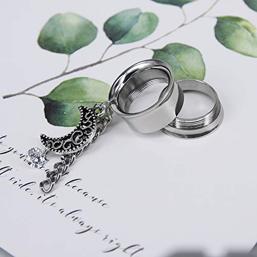 ZS Vintage Moon Dangle Ear Tunnels Plug Stainless Steel Screw Ear Gauge Feather Chain Ear Expander Flesh Tunnels Piercing4