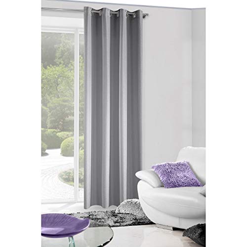 Eurofirany Curtain with Eyelets in Steel Grey Plain Shimmering with Silver Thread 220 g/m2 140 x 250 cm 1 Piece Classic glamour modern living room bedroom