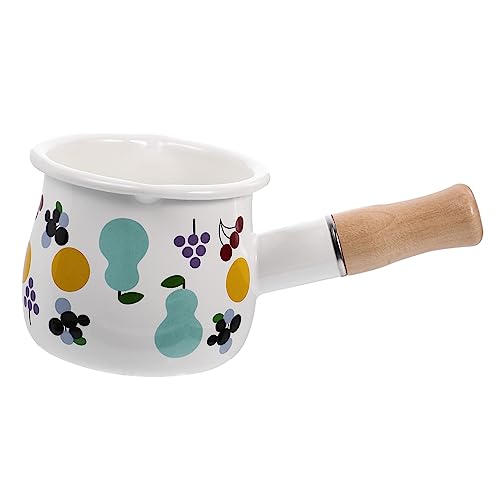 VICASKY Enamel Milk Pot Handle Kitchen Enamelware for Assist Food Pot Milk Pan Home Use Random Style