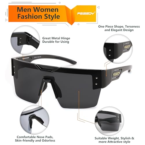 FEISEDY Sunglasses Men Women, Big Oversized Square Frame,UV400 Mirrored Sun Glasses, Cycling Driving Fishing Hiking B00644