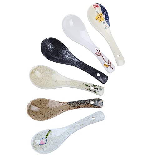 Onepine Cucharas de Sopa Miso Porcelana, Cucharas Soperas Chinas Japonesas, Cucharas de Ceramica para Ramen, Arroz, Papilla, Café, Helado Cover