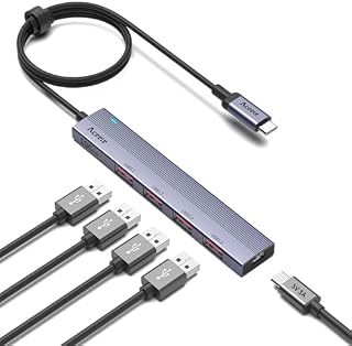 Aceele Hub USB C z 4 portami USB A, USB 3.2 Gen 2 10 Gbps High Speed, Multi-Port USB 3.2 Adapter z kablem 100 cm do laptopa MacBooka, PC, Surface itp