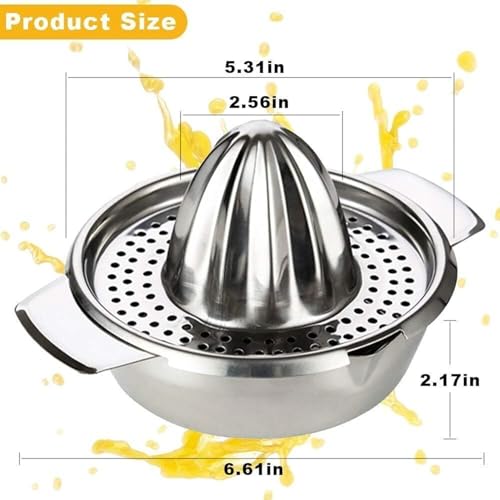 Image of Stainless Steel Manual Citrus Juicer | Hand Lemon Squeezer with Strainer Bowl | Heavy Duty Lime Juicer Press | Manual Juice Extractor for Kitchen | Rust Resistant & Durable