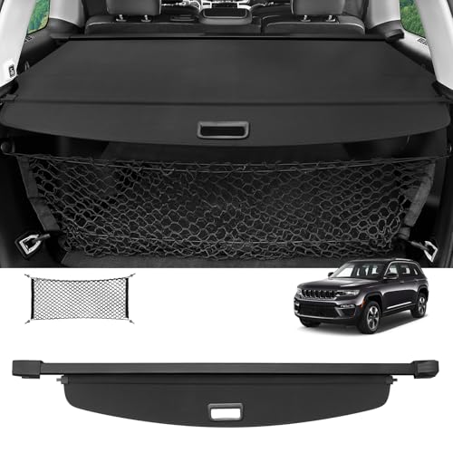Sze Cargo Cover for 2022 2023 2024 2025 2026 Jeep Grand Cherokee (2 Row; WL) 4XE Retractable Trunk Cover Black Rear Trunk Security Cover Shielding Shade Waterproof-New Upgrade