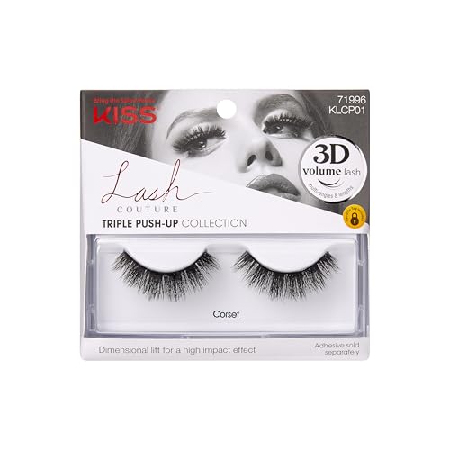 KISS Triple Push-Up, False Eyelashes, 'Corset', 10mm, Includes 1 Pair Of Lash, Easy to Apply, Reusable Lash Clusters