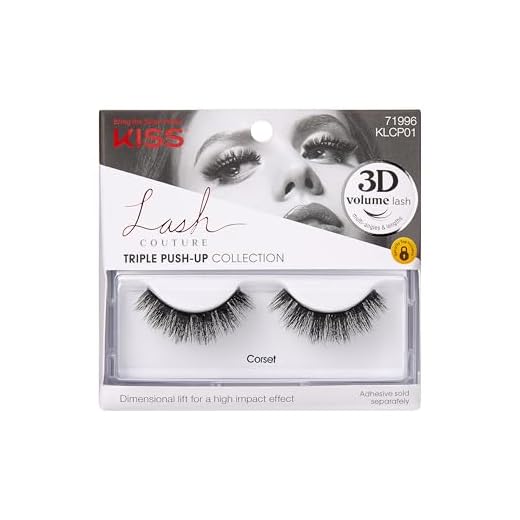 KISS Lash Couture Triple Push Up Collection, 3D Volume False Eyelashes with Triple Design Technology, Multi-Angles & Lengths, Cruelty-Free, Contact Lens Friendly, and Reusable, Style Corset, 1 Pair