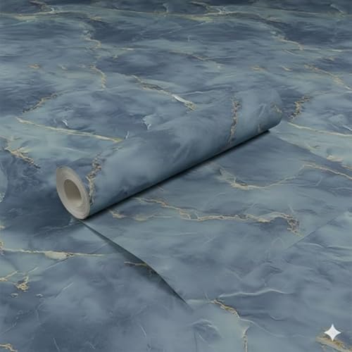 Image of VKR Luxury Marble Peel & Stick Wallpaper Roll | Waterproof Self Adhesive Vinyl Sheet for Kitchen Countertops, Furniture, Tables, Cabinets, Wardrobes & Wall Decor (Blue & Gold, Pack of 1)