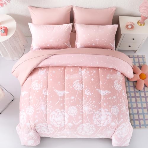 Image of Dinjoy Girls Comforter Set 7 Pieces, Full Size Colorful Ombre Rainbow Bedding Set, Bed in A Bag for Kid Teen Girls (1 Comforter, 1 Flat Sheet, 1 Fitted Sheet, 2 Pillow Shams, 2 Pillowcases)
