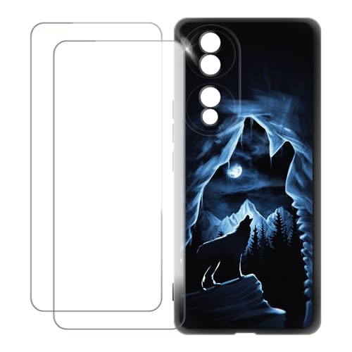 UOGNADGD Compatible con Huawei Honor 70 Funda Personalizada Colorida con 2 Protectores de Pantalla de Cristal Templado – Antigolpes y Antirayaduras (Lobo 2)
