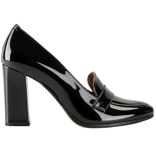 Image of MOOMMO Women Chunky Block Heel Pumps Closed Round Toe Slip On Oxford Loafers Shoes High Heels Snakeskin Work Pump Suede Loafer for Office Ladies Classic Formal Business Professional Fall 4-13 M US