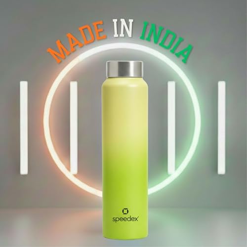 Image of Speedex Stainless Steel Water Bottle 1 Ltr, Leak Proof Screw Cap, BIS Approved 1000 ml Metal Bottle For Daily, Office, School, Gym, Travel Use for Men, Women, Kids, Adults, Lime Green, Set of 2