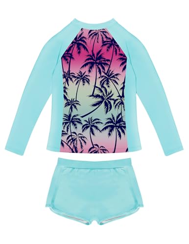 Girls 2 Pieces Rash Guard Swimsuit 1/4 Zip Long Sleeve Bathing Suit Set Kids Swimwear with Sports Shorts2