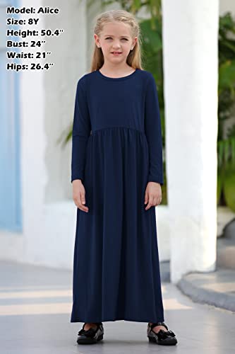 GORLYA Girl's Long Sleeve Floral Print Loose Casual Holiday Long Maxi Dress with Pockets 4-12 Years3