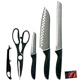 包丁 三徳包丁 5点 セット ペティナイフ パン切り包丁 パン切りナイフ キッチンバサミ 料理ばさみ 長持ち 刺身 菜切 RCステッカー付 rcmt1