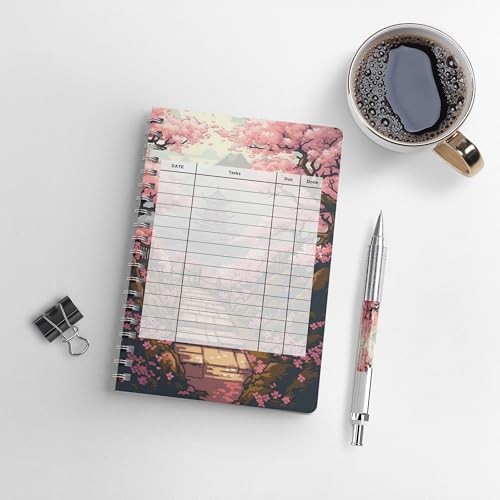 Image of zenithink Japanese Cherry Blossom Ghibhil Edition Wiro Journal Notebook | 80 gsm Paper With 350GSM Hard Cover | Unruled | Pages - 160 | A5 Size | Wiro Binding | Versatile for School, Home & Office