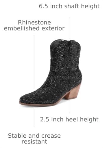 Image of Cowgirl Ankle Boots Cowboy Boots for Women Western Booties Rhinestone Chunky Heel Fashion Comfortable Side Zipper