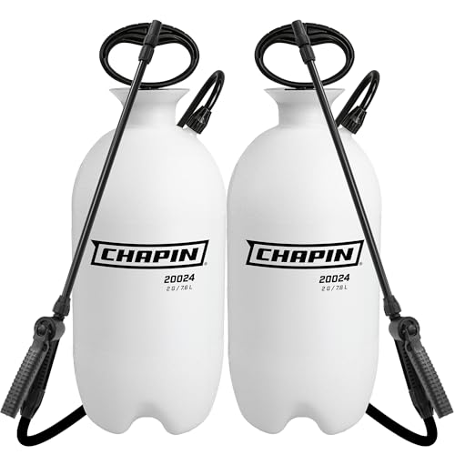 Chapin 20024 Pump Sprayer, 2‑Gallon, Lawn & Garden, Translucent Poly Tank, Funnel‑Top, SureSpray Anti‑Clog Filter, Adjustable Cone Nozzle & 34' Hose for Fertilizer, Weed & Pest Application, Pack of 2