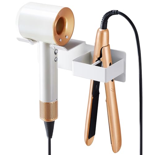 XILIMOR Porte Seche Cheveux et Lisseur Support Seche Cheveux Support Porte Seche Cheveux Mural Métal Adhésif Support Seche Cheveux sans Percage pour Hôtel,...