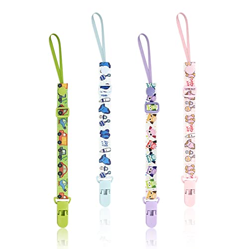 Clip de chupete de cadena de chupete de 4 piezas, cordón de chupete con hebilla de clip, adecuado para cadena anticaída de chupete, elementos esenciales de ducha para niños y niñas.