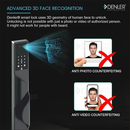Image of Denler FLv10 9-in-1 Smart Door Lock | Alexa Voice Unlock | 3D Face ID | RF Remote | Fingerprint | IP65 Waterproof | Wi-Fi App | Card | PIN | Key | 5 Year Warranty