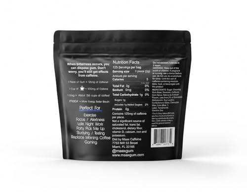 Image of Maax Caffeine Gum | 125mg of caffeine per piece | Coolmint | 125 total pieces per bag (Pack of 2)