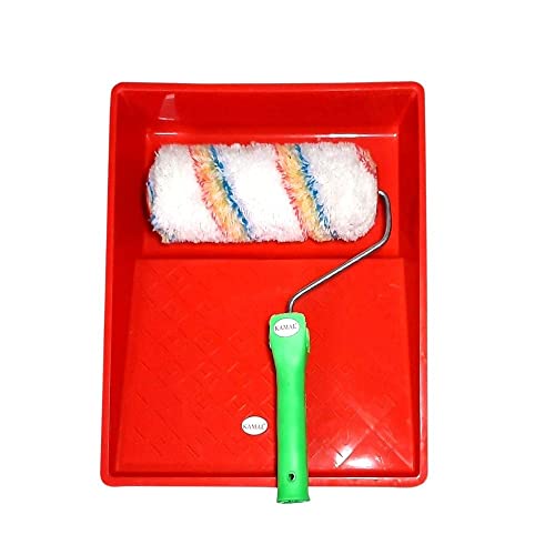 Image of KAPIL Painting Tools Combo of 1 Premium Paint Tray 14 inchX12 inch for 9 inch Paint Rollers, and 1 KAPIL Wall Paint 9 INCH Acrylic Cotton Roller (Premium) - Rainbow Colour
