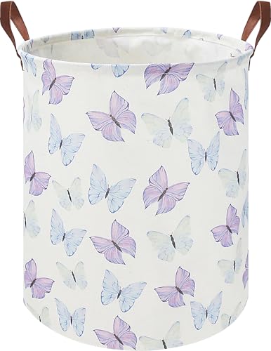 Image of HKEC 19.7" Butterfly Laundry Basket,Kids Dirty Clothes Hamper,Waterproof Toys Storage Bin,Room Decor,Gift Baskets,Baby Nursery Hamper(Blue & Purple Butterfly)