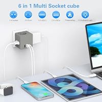Steckdosenwürfel ohne Kabel, Steckdosenadapter mit USBC für DE/NL/ES/SE/FR, 4000W Cube Mehrfachsteckdose mit 3 USB, 3 Fach Mehrfachstecker für Steckdose mit Überspannungsschutz & Kindersicherung – Ansicht 2