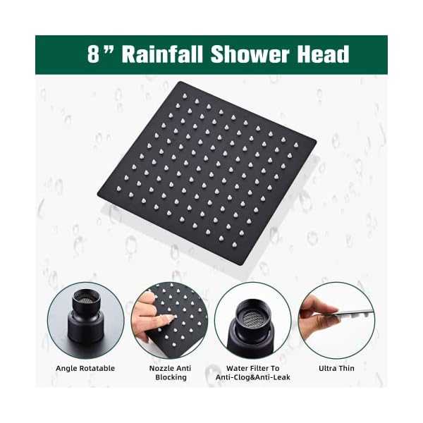 Shower head shower faucet set square shower combo system with 8 rainfall shower head wall mount 3 setting handheld showerstainless steel bath shower headmatte black  urban country home decor