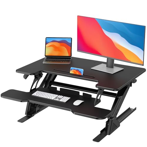 HUANUO 32' Z Shaped Stable Standing Desk Converter, Height Adjustable Sit Stand Up Desk Riser, Dual...