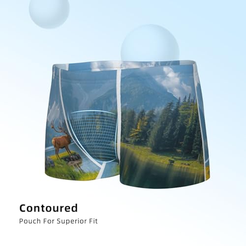 Boys' Cotton Boxer Brief Soft Underwear-Majestic Deer Mountain Lake4