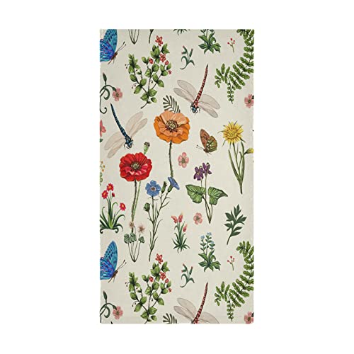 Nature Hand Towels For Bathroom,Summer Flowers And Herbs Dragonflies Floral Poppies Optimistic Bath Towels 16"X28" Soft Absorbent Bathroom Hand Towel For Face,Gym,Tea,Guest Kitchen Dish Towel Set Of 2 #TOP5