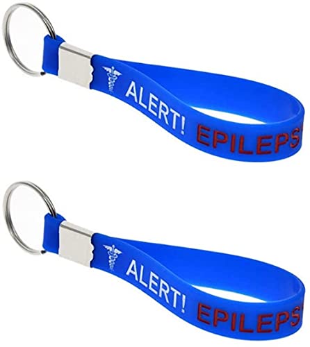 Medical ID Me - 2 Stück ALERT EPILEPSY Silikon Schlüsselanhänger Schlüsselanhänger Medizinisches Alert Bewusstsein Epileptik Damen Herren UK Verkäufer, 2 x Blau, One size